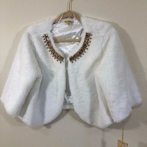 Haanni women jacket white embellished collar Sz XL